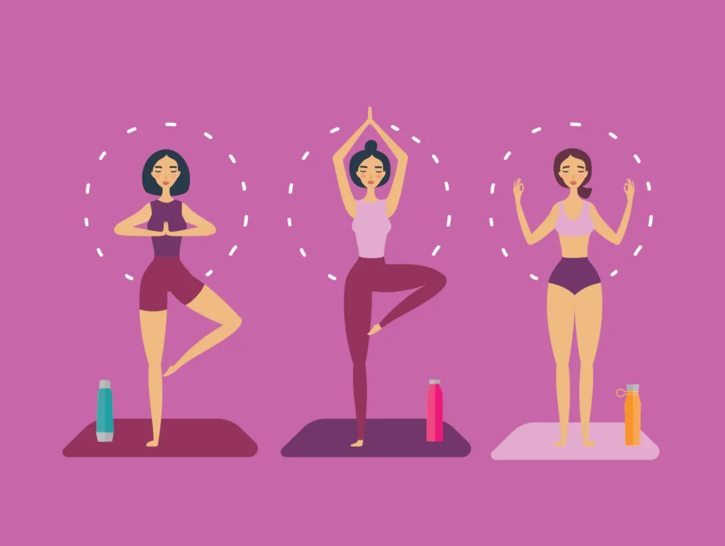 Healthy morning routine – waking up early exercise meditation and planning productive day illustration pictur