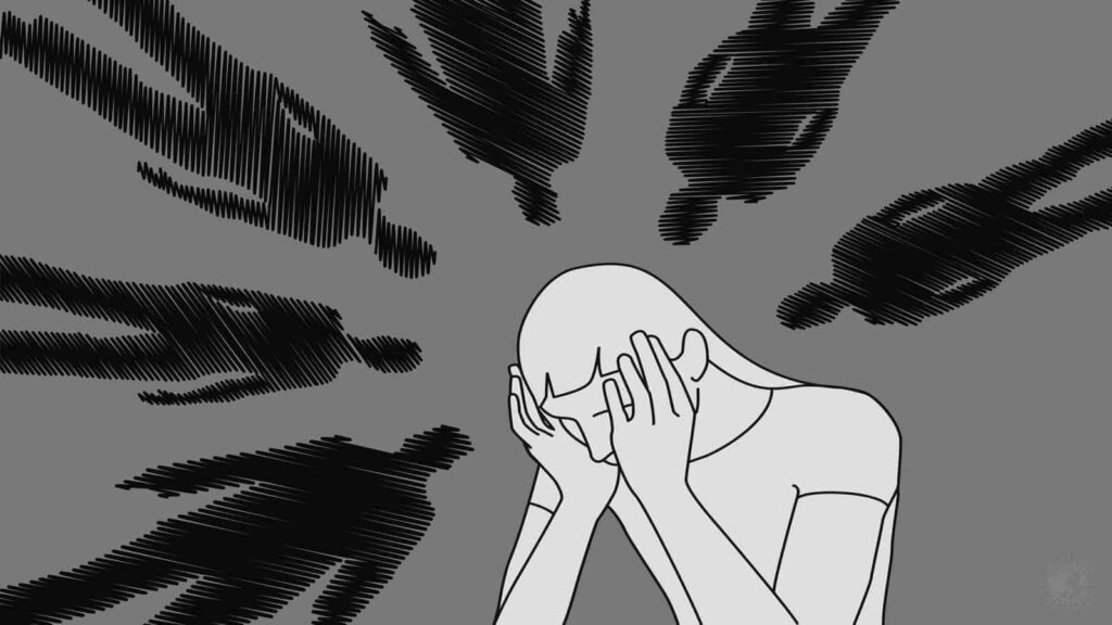 Negative people impact – stress, low energy and negative mindset illustration picture.