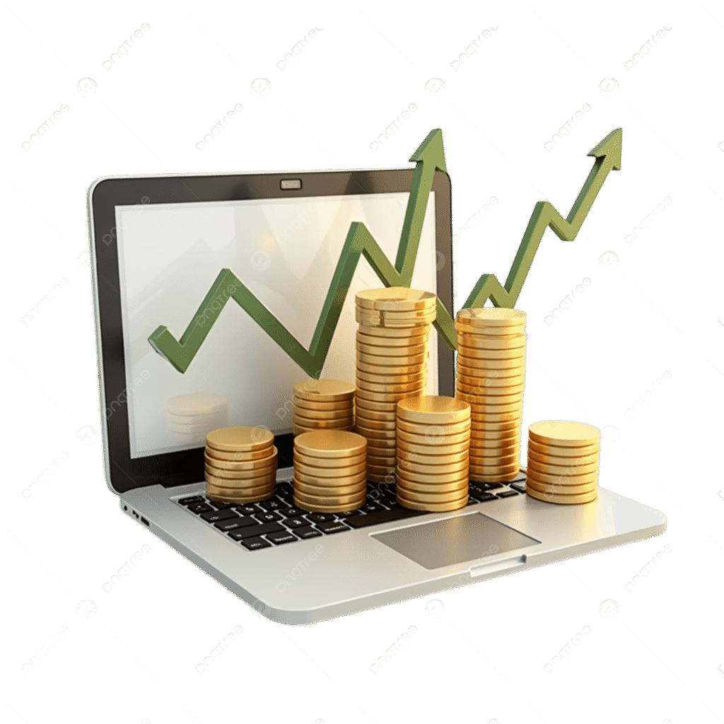 Passive income basic concept showing laptop generating money and online earning idea for YouTube video.