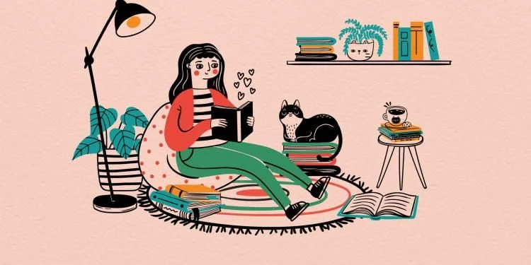 Develop reading habit – daily reading for knowledge growth and self improvement illustration picture