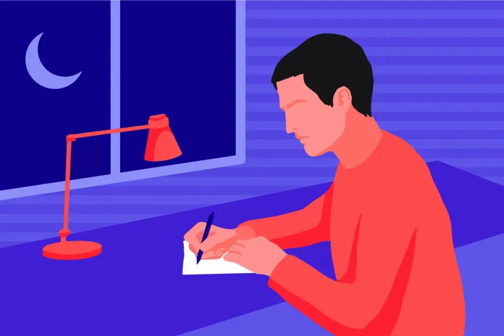 Night routine 9pm to 11pm – journaling reading sleep preparation illustration pict