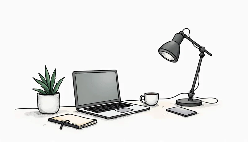 Distraction free environment – minimal workspace focus productivity illustration picture.