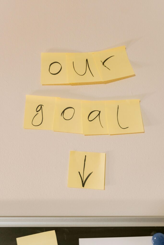 Sticky notes with the text 'our goal' on a wall emphasizing objectives.
Success Ke 10 Golden Rules