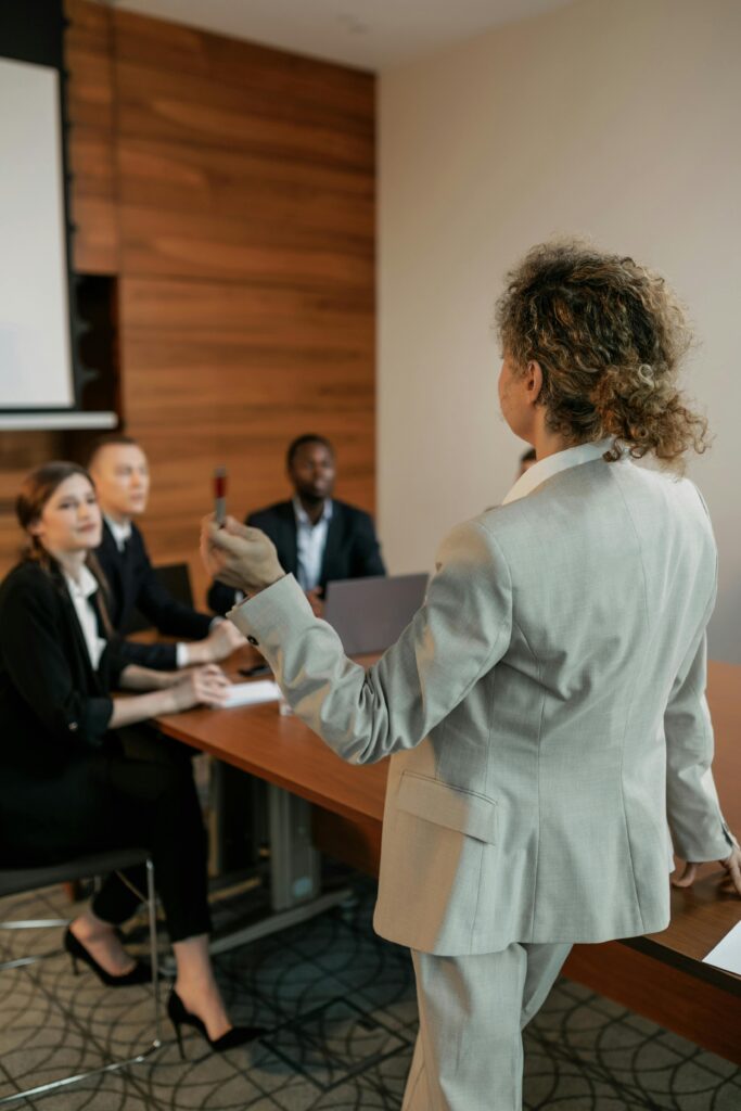Business professionals in a meeting room discussing corporate strategies.
Personality Development Tips in Hindi